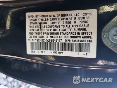 Zdjęcie 12 z 12 samochodu: 2015 HONDA CIVIC LX VIN:19XFB2F55FE046197 - miniatura