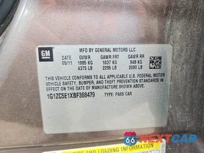 Zdjęcie 12 z 12 samochodu: 2011 CHEVROLET MALIBU 1LT VIN:1G1ZC5E1XBF368479 - miniatura