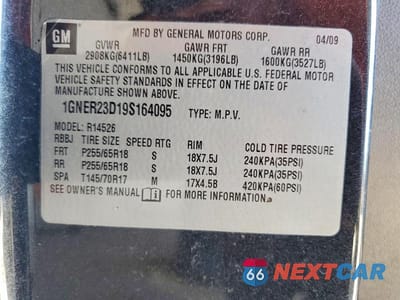 Zdjęcie 13 z 13 samochodu: 2009 CHEVROLET TRAVERSE LT VIN:1GNER23D19S164095 - miniatura