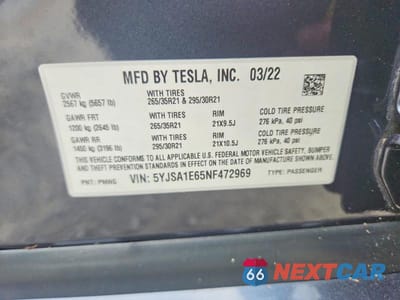 Zdjęcie 12 z 12 samochodu: 2022 TESLA MODEL S VIN:5YJSA1E65NF472969 - miniatura