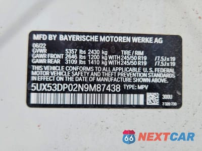 Zdjęcie 14 z 14 samochodu: 2022 BMW X3 XDRIVE30I VIN:5UX53DP02N9M87438 - miniatura