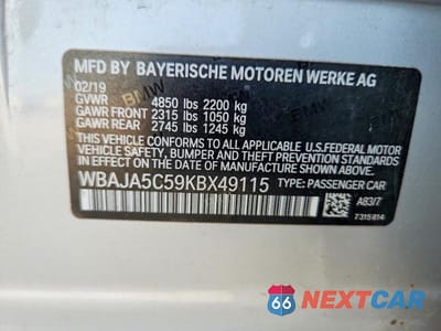Zdjęcie 12 z 12 samochodu: 2019 BMW 530 I VIN:WBAJA5C59KBX49115 - miniatura
