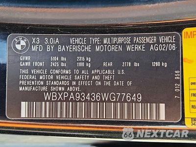 Zdjęcie 13 z 13 samochodu: 2006 BMW X3 3.0I VIN:WBXPA93436WG77649 - miniatura