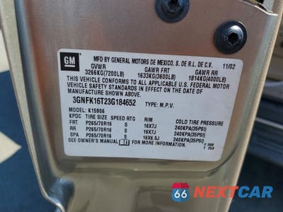 Zdjęcie 13 z 13 samochodu: 2003 CHEVROLET SUBURBAN K1500 VIN:3GNFK16T23G184652 - miniatura