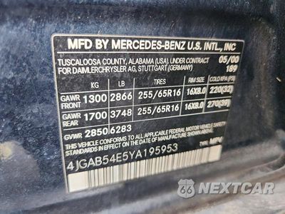 Zdjęcie 13 z 13 samochodu: 2000 MERCEDES-BENZ ML 320 VIN:4JGAB54E5YA195953 - miniatura