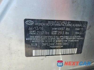 Zdjęcie 12 z 12 samochodu: 2017 HYUNDAI SONATA SE VIN:5NPE24AF7HH470647 - miniatura
