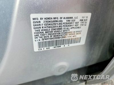 Zdjęcie 12 z 12 samochodu: 2014 HONDA PILOT LX VIN:5FNYF4H22EB013985 - miniatura