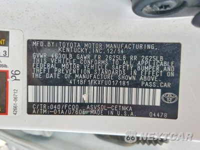 Zdjęcie 12 z 12 samochodu: 2015 TOYOTA CAMRY LE VIN:4T1BF1FKXFU017181 - miniatura