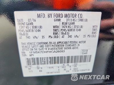 Zdjęcie 13 z 13 samochodu: 2017 FORD EXPLORER XLT VIN:1FM5K7DH8HGA26093 - miniatura
