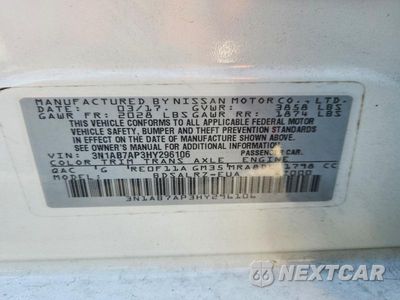 Zdjęcie 12 z 12 samochodu: 2017 NISSAN SENTRA SR VIN:3N1AB7AP3HY296106 - miniatura