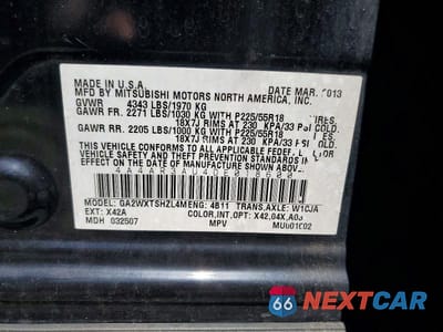 Zdjęcie 13 z 13 samochodu: 2013 MITSUBISHI OUTLANDER SPORT ES VIN:4A4AR3AU4DE018600 - miniatura