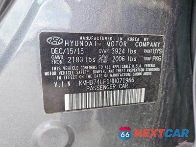 Zdjęcie 12 z 12 samochodu: 2017 HYUNDAI ELANTRA SE VIN:KMHD74LF6HU071966 - miniatura