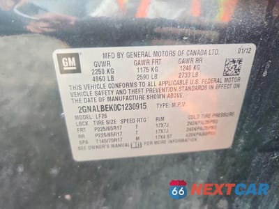 Zdjęcie 13 z 13 samochodu: 2012 CHEVROLET EQUINOX LS VIN:2GNALBEK0C1230915 - miniatura