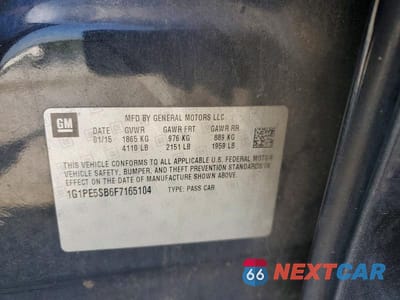 Zdjęcie 12 z 12 samochodu: 2015 CHEVROLET CRUZE LT VIN:1G1PE5SB6F7165104 - miniatura
