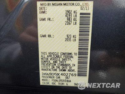 Zdjęcie 13 z 13 samochodu: 2013 NISSAN LEAF S VIN:1N4AZ0CP5DC402769 - miniatura