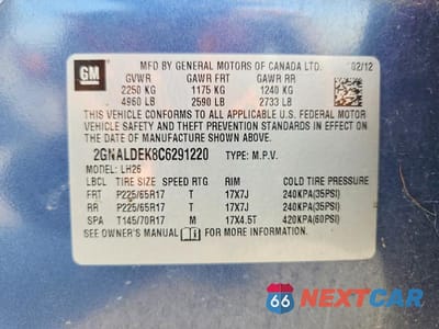 Zdjęcie 13 z 13 samochodu: 2012 CHEVROLET EQUINOX LT VIN:2GNALDEK8C6291220 - miniatura