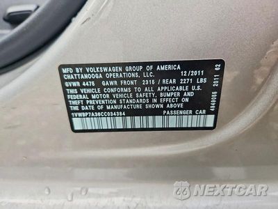 Zdjęcie 12 z 12 samochodu: 2012 VOLKSWAGEN PASSAT SE VIN:1VWBP7A36CC034384 - miniatura