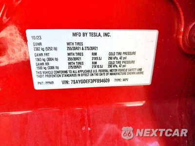 Zdjęcie 14 z 14 samochodu: 2023 TESLA MODEL Y VIN:7SAYGDEF3PF894609 - miniatura