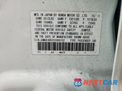 Zdjęcie 12 z 12 samochodu: 2012 HONDA FIT SPORT VIN:JHMGE8H52CC008102 - miniatura