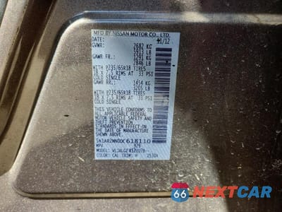 Zdjęcie 13 z 13 samochodu: 2013 NISSAN PATHFINDER S VIN:5N1AR2MN0DC618110 - miniatura