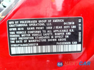 Zdjęcie 12 z 12 samochodu: 2016 VOLKSWAGEN PASSAT S VIN:1VWAT7A39GC050219 - miniatura