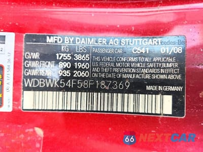 Zdjęcie 13 z 13 samochodu: 2008 MERCEDES-BENZ SLK 280 VIN:WDBWK54F58F187369 - miniatura