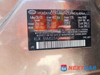 Zdjęcie 12 z 12 samochodu: 2020 HYUNDAI SANTA FE SE VIN:5NMS23AD2LH244582 - miniatura