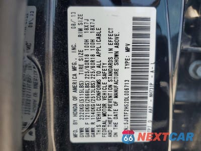 Zdjęcie 12 z 12 samochodu: 2013 HONDA CROSSTOUR EXL VIN:5J6TF2H52DL006713 - miniatura