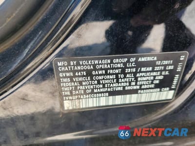 Zdjęcie 12 z 12 samochodu: 2012 VOLKSWAGEN PASSAT SE VIN:1VWBP7A34CC039325 - miniatura