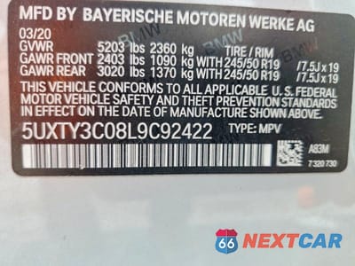 Zdjęcie 13 z 13 samochodu: 2020 BMW X3 SDRIVE30I VIN:5UXTY3C08L9C92422 - miniatura