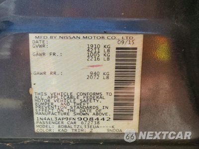 Zdjęcie 12 z 12 samochodu: 2015 NISSAN ALTIMA 2.5 SL VIN:1N4AL3AP9FN908442 - miniatura