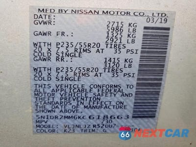 Zdjęcie 14 z 14 samochodu: 2019 NISSAN PATHFINDER PLATINUM VIN:5N1DR2MM6KC618663 - miniatura