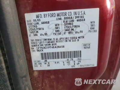Zdjęcie 12 z 12 samochodu: 2004 FORD F250 SUPER DUTY VIN:1FTNX21P74EA28458 - miniatura