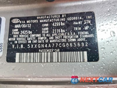 Zdjęcie 12 z 12 samochodu: 2012 KIA OPTIMA EX VIN:5XXGN4A77CG065692 - miniatura