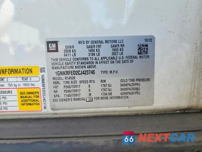 Zdjęcie 12 z 12 samochodu: 2012 CHEVROLET TRAVERSE LS VIN:1GNKRFED2CJ423746 - miniatura