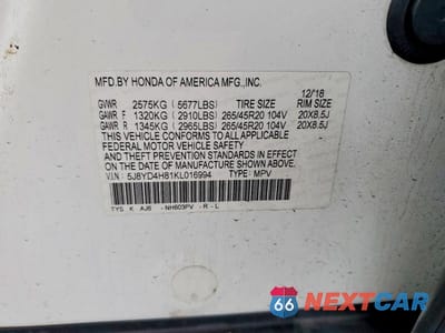 Zdjęcie 13 z 13 samochodu: 2019 ACURA MDX ADVANCE VIN:5J8YD4H81KL016994 - miniatura