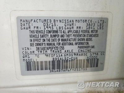 Zdjęcie 12 z 12 samochodu: 2015 NISSAN SENTRA SV VIN:3N1AB7AP6FY251755 - miniatura