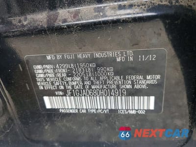 Zdjęcie 12 z 12 samochodu: 2013 SUBARU IMPREZA PREMIUM VIN:JF1GJAD68DH014919 - miniatura