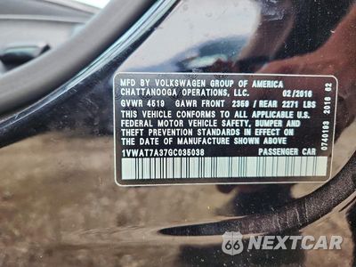 Zdjęcie 13 z 13 samochodu: 2016 VOLKSWAGEN PASSAT S VIN:1VWAT7A37GC035038 - miniatura