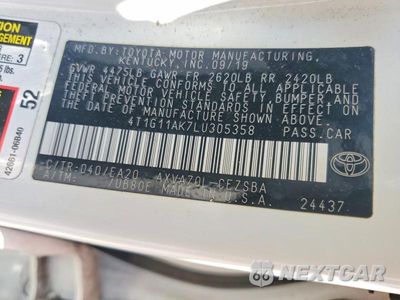 Zdjęcie 12 z 12 samochodu: 2020 TOYOTA CAMRY SE VIN:4T1G11AK7LU305358 - miniatura