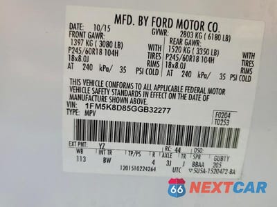 Zdjęcie 13 z 13 samochodu: 2016 FORD EXPLORER XLT VIN:1FM5K8D85GGB32277 - miniatura