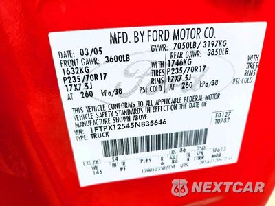 Zdjęcie 12 z 12 samochodu: 2005 FORD F150 VIN:1FTPX12545NB35646 - miniatura
