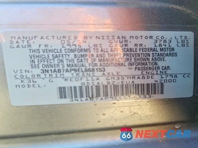 Zdjęcie 12 z 12 samochodu: 2014 NISSAN SENTRA SV VIN:3N1AB7AP9EL668153 - miniatura