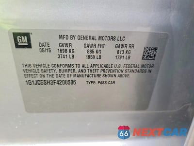 Zdjęcie 12 z 12 samochodu: 2015 CHEVROLET SONIC LT VIN:1G1JC5SH3F4200506 - miniatura