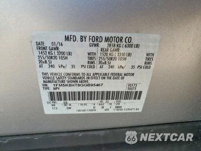 Zdjęcie 13 z 13 samochodu: 2016 FORD EXPLORER PLATINUM VIN:1FM5K8HT8GGB95467 - miniatura