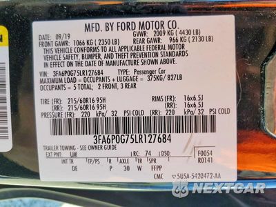 Zdjęcie 13 z 13 samochodu: 2020 FORD FUSION S VIN:3FA6P0G75LR127684 - miniatura