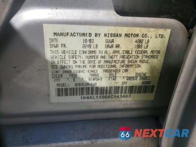 Zdjęcie 12 z 12 samochodu: 2004 NISSAN ALTIMA 2.5 VIN:1N4AL11D04C143463 - miniatura