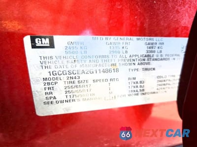 Zdjęcie 12 z 12 samochodu: 2016 CHEVROLET COLORADO LT VIN:1GCGSCEA2G1148618 - miniatura