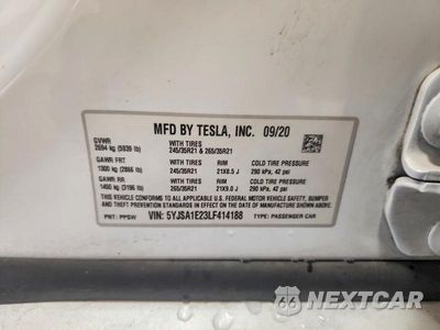 Zdjęcie 12 z 12 samochodu: 2020 TESLA MODEL S VIN:5YJSA1E23LF414188 - miniatura