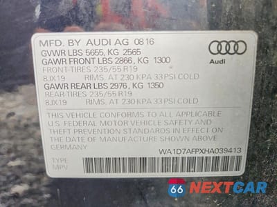 Zdjęcie 13 z 13 samochodu: 2017 AUDI Q5 PREMIUM PLUS S-LINE VIN:WA1D7AFPXHA039413 - miniatura